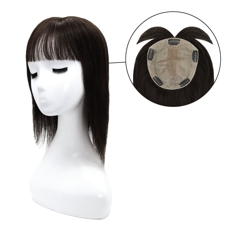 Black Human Hair Topper Silk Base 15*16cm 65g
