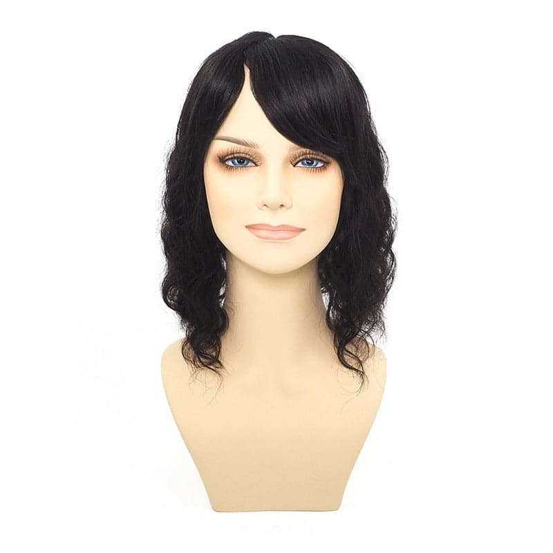 Natural Black Human Hair Topper With Bangs For Women Hair Loss 13*13 cm Silk Base