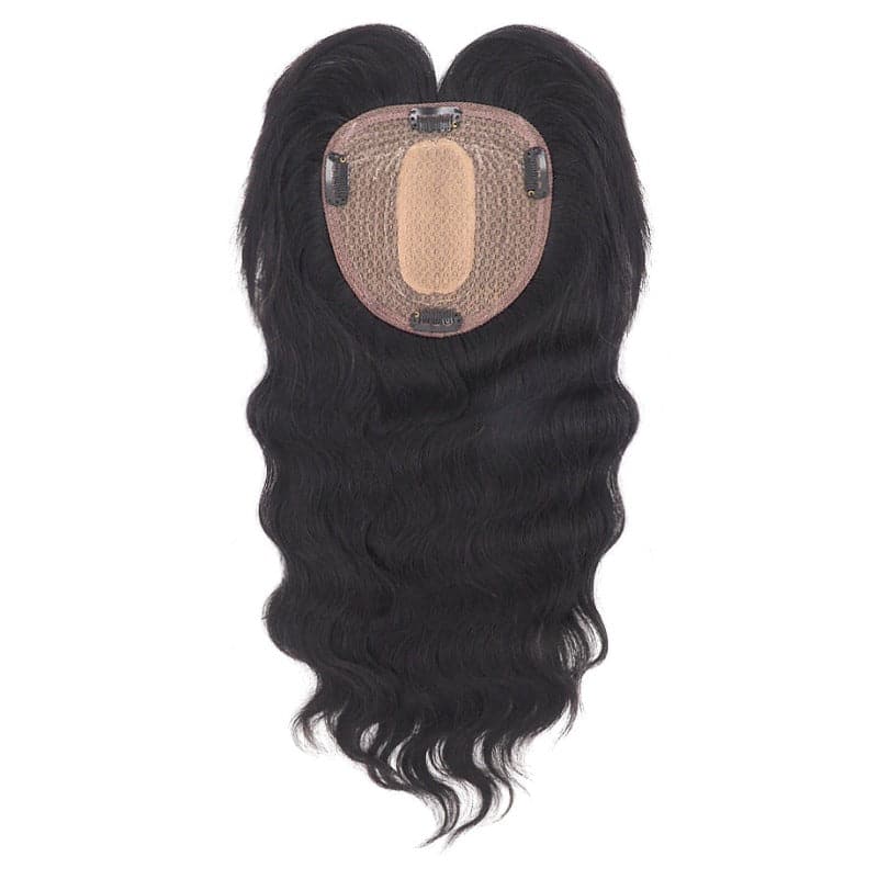 Wavy Human Hair Topper With Bangs For Women Thinning Crown 13*13cm Silk Base All Shades