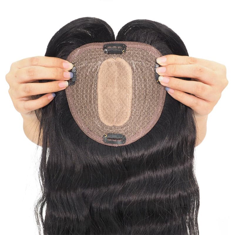 Natural Black Human Hair Topper With Bangs For Women Hair Loss 13*13 cm Silk Base