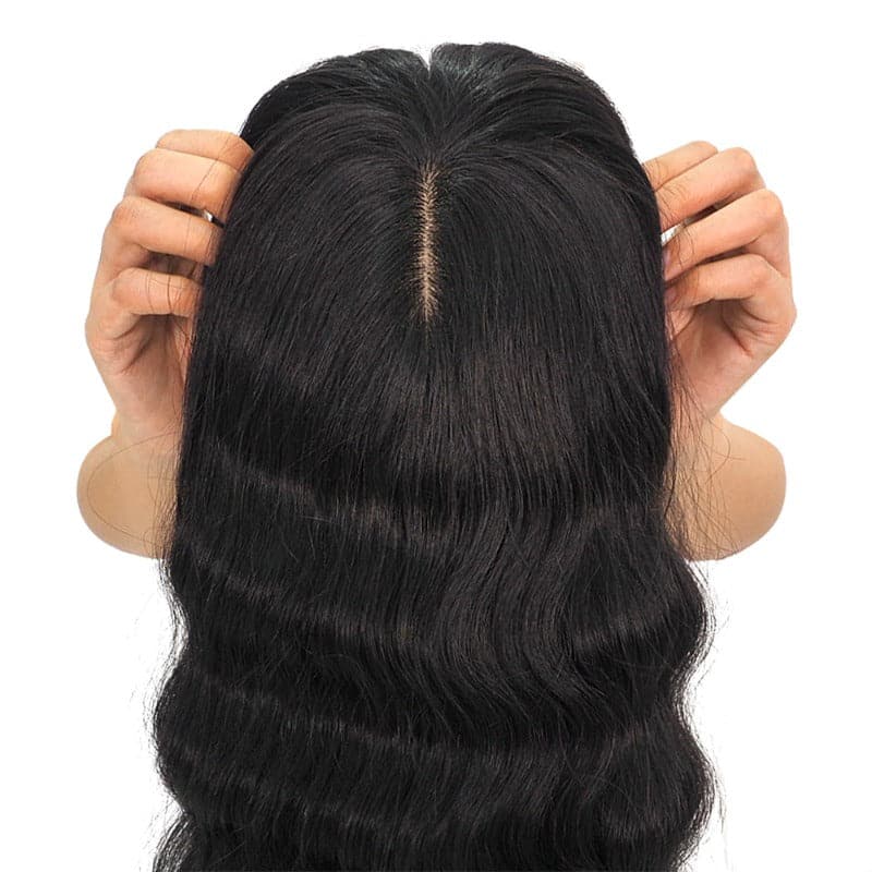 Wavy Human Hair Topper With Bangs For Women Thinning Crown 13*13cm Silk Base All Shades