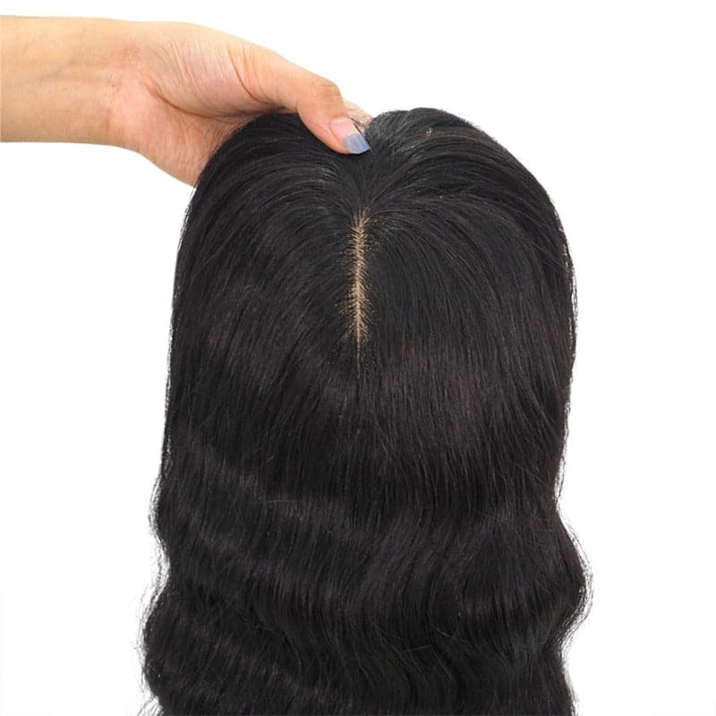 Natural Black Human Hair Topper With Bangs For Women Hair Loss 13*13 cm Silk Base