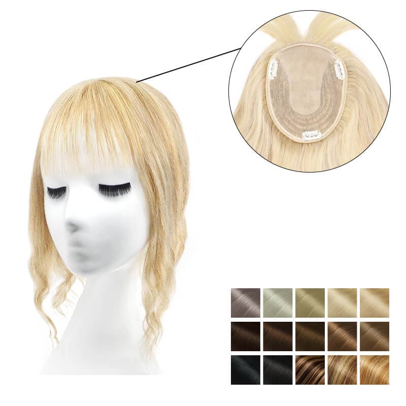Wavy Human Hair Topper With Bangs For Thinning Hair 13*15cm Silk Base All Shades