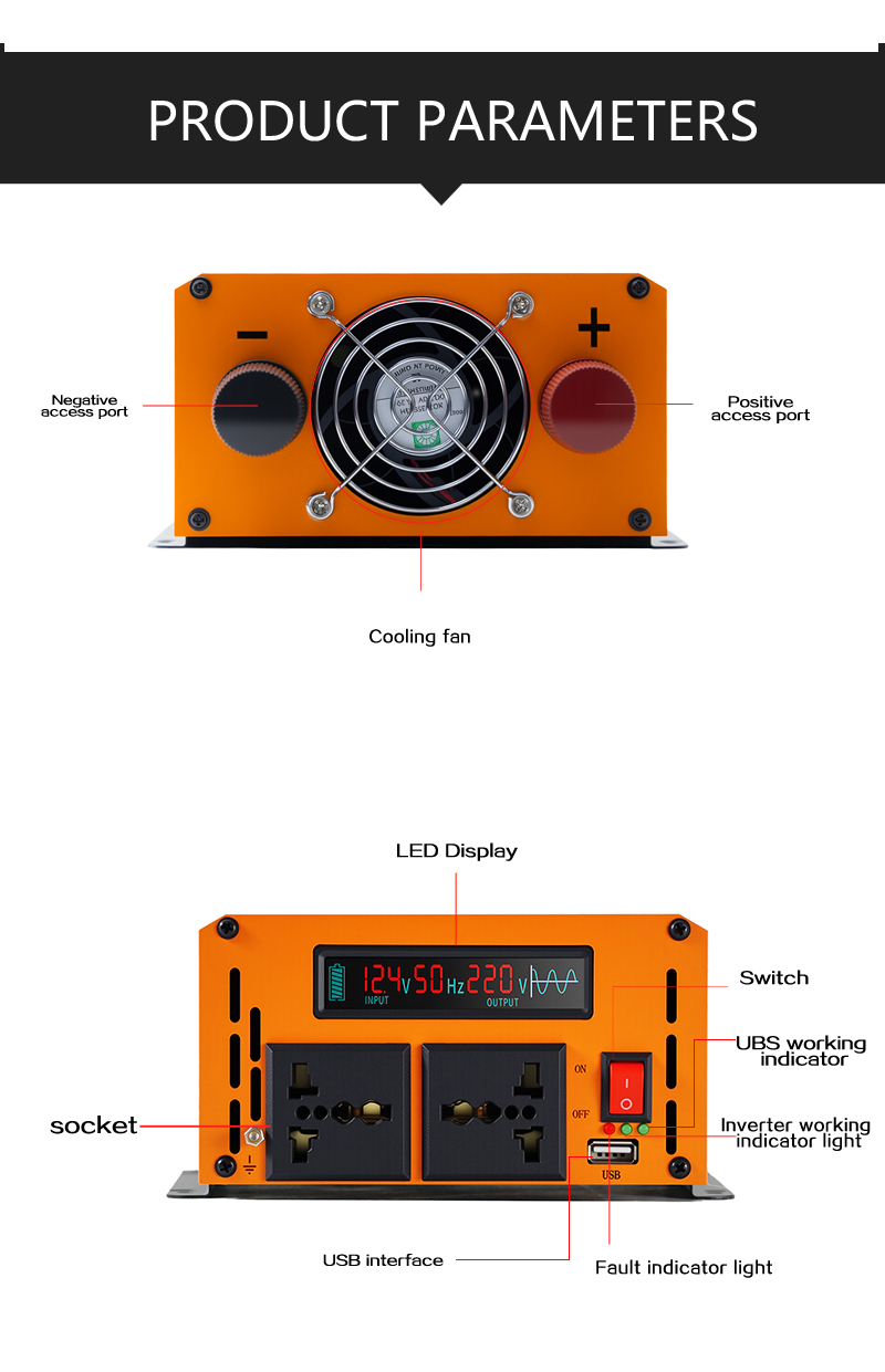 DC 48v/60v Auto to AC 220v Power Inverter 1000w/1500kw/2000kw Pure Sine Wave