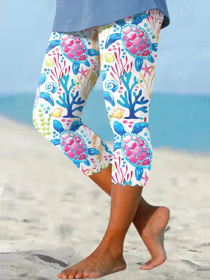 🔥Buy 3 Get 12% Off🔥Women's Hawaiian Turtle Print Resort Casual Leggi