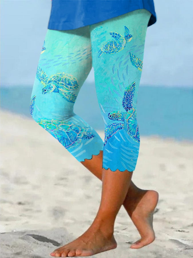 🔥Buy 3 Get 12% Off🔥Women's Hawaiian Turtle Print Resort Casual Leggi