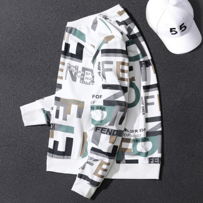 Handsome Spring and Autumn English Printed Sweater Men's Trendy Brand Korean Style Casual Personalized Pullover Bottoming Shirt Long Sleeve Top for Men