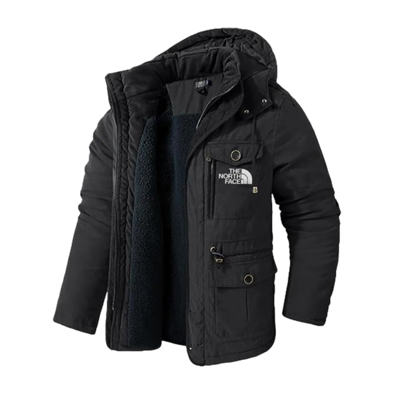 Men's Winter Hooded Jacket Windproof Lined Fleece Windbreaker Coat Out