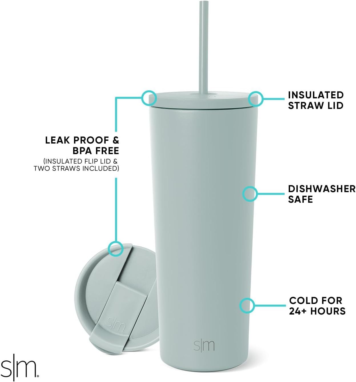 Simple Modern Insulated Tumbler with Lid and Straw | Iced Coffee Cup Reusable Stainless Steel Water Bottle Travel Mug | Gifts for Women Men Her Him | Classic Collection | 24oz | Retro Mint