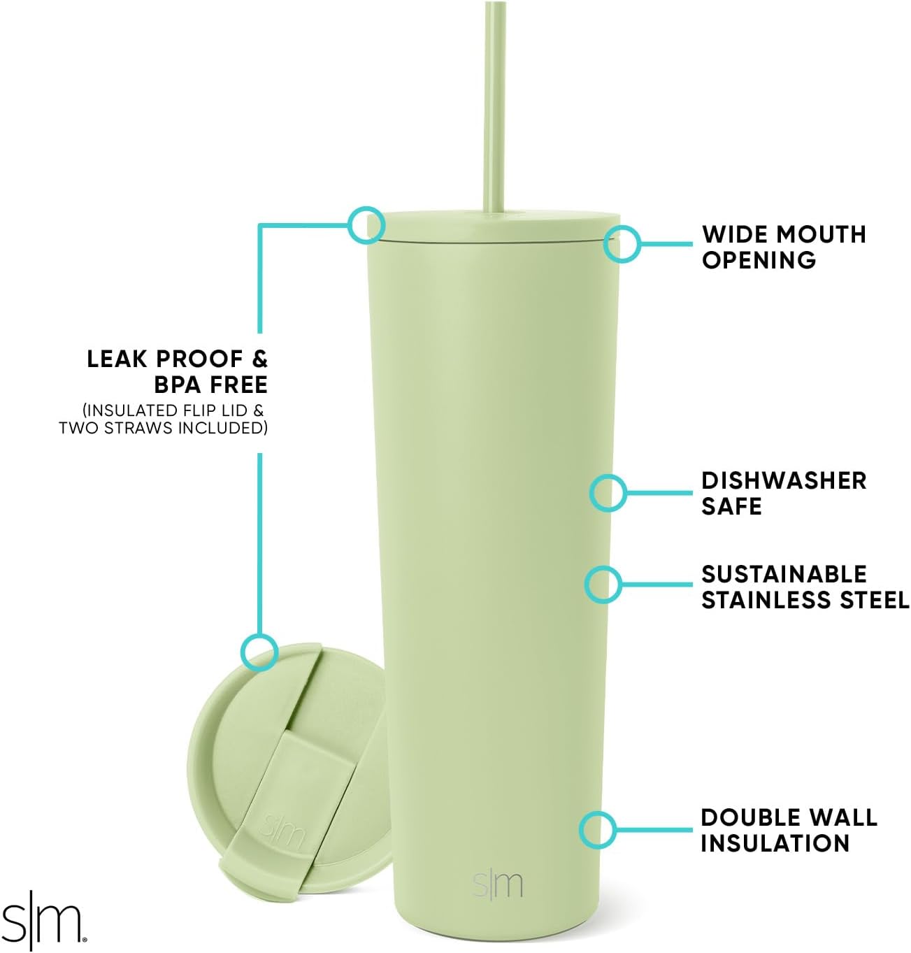 Simple Modern Insulated Tumbler with Lid and Straw | Iced Coffee Cup Reusable Stainless Steel Water Bottle Travel Mug | Gifts for Women Men Her Him | Classic Collection | 24oz | Retro Mint