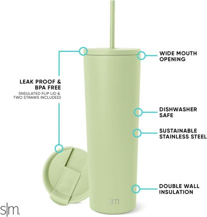 Simple Modern Insulated Tumbler with Lid and Straw | Iced Coffee Cup Reusable Stainless Steel Water Bottle Travel Mug | Gifts for Women Men Her Him | Classic Collection | 24oz | Retro Mint