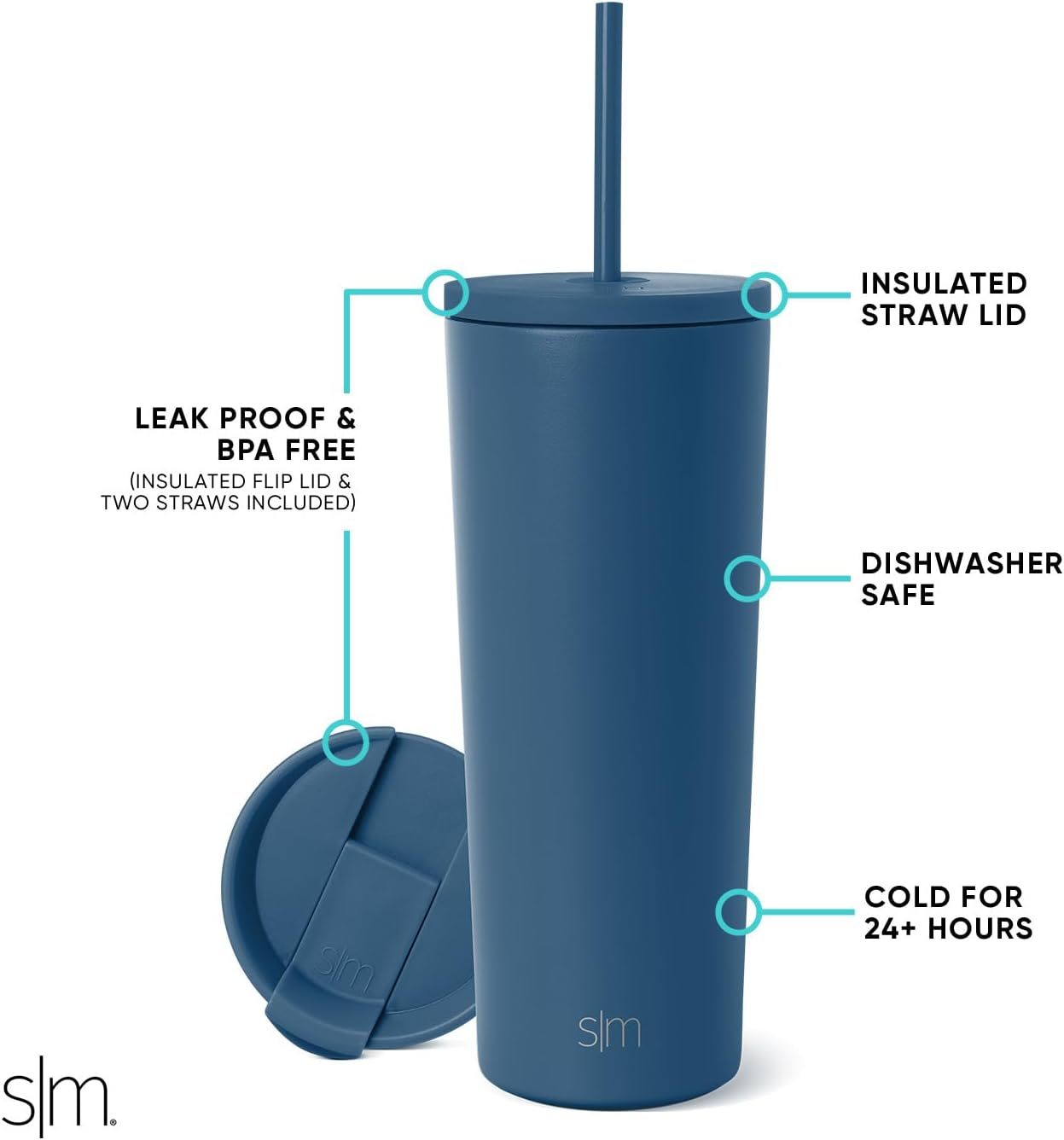 Simple Modern Insulated Tumbler with Lid and Straw | Iced Coffee Cup Reusable Stainless Steel Water Bottle Travel Mug | Gifts for Women Men Her Him | Classic Collection | 24oz | Retro Mint