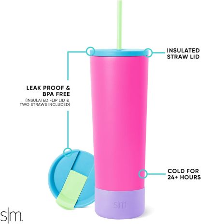 Simple Modern Insulated Tumbler with Lid and Straw | Iced Coffee Cup Reusable Stainless Steel Water Bottle Travel Mug | Gifts for Women Men Her Him | Classic Collection | 24oz | Retro Mint