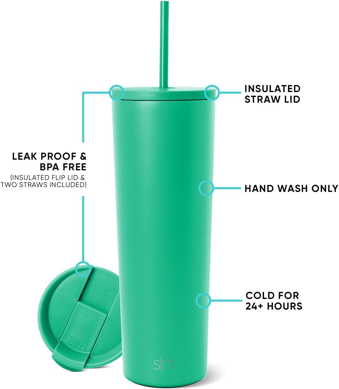Simple Modern Insulated Tumbler with Lid and Straw | Iced Coffee Cup Reusable Stainless Steel Water Bottle Travel Mug | Gifts for Women Men Her Him | Classic Collection | 24oz | Retro Mint