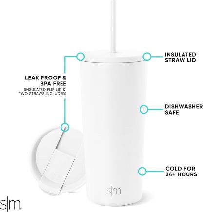 Simple Modern Insulated Tumbler with Lid and Straw | Iced Coffee Cup Reusable Stainless Steel Water Bottle Travel Mug | Gifts for Women Men Her Him | Classic Collection | 24oz | Retro Mint