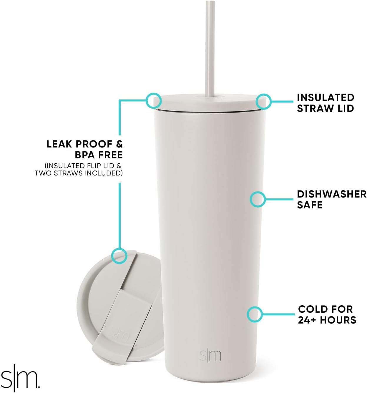 Simple Modern Insulated Tumbler with Lid and Straw | Iced Coffee Cup Reusable Stainless Steel Water Bottle Travel Mug | Gifts for Women Men Her Him | Classic Collection | 24oz | Retro Mint