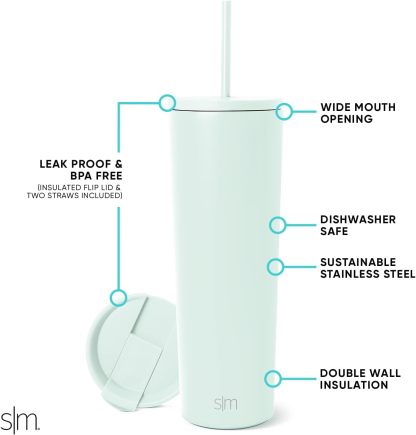 Simple Modern Insulated Tumbler with Lid and Straw | Iced Coffee Cup Reusable Stainless Steel Water Bottle Travel Mug | Gifts for Women Men Her Him | Classic Collection | 24oz | Retro Mint