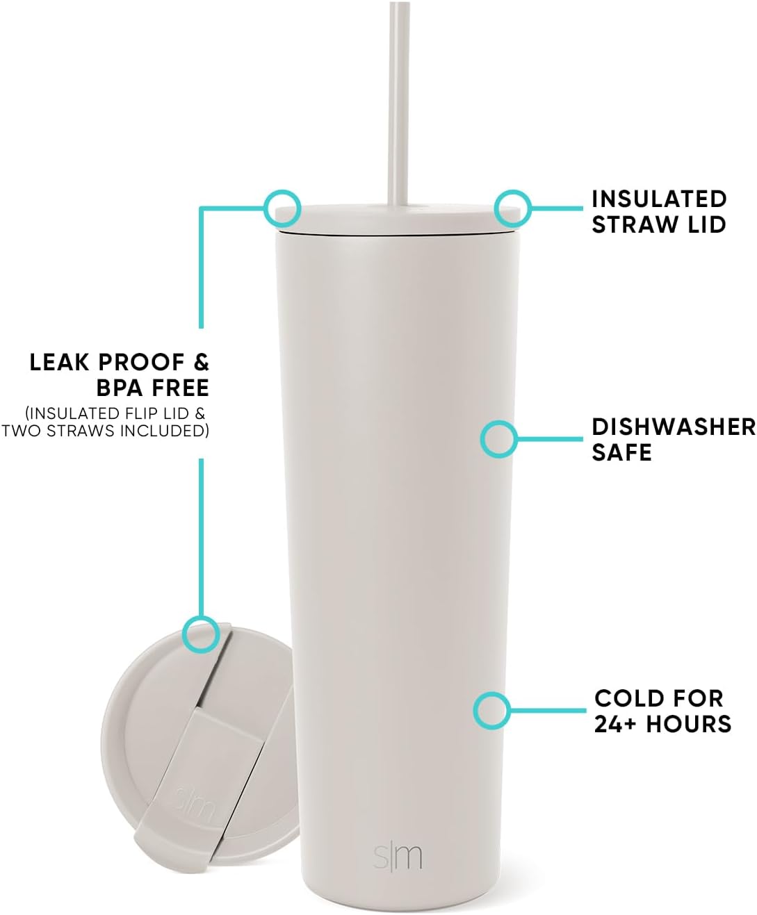 Simple Modern Insulated Tumbler with Lid and Straw | Iced Coffee Cup Reusable Stainless Steel Water Bottle Travel Mug | Gifts for Women Men Her Him | Classic Collection | 24oz | Retro Mint