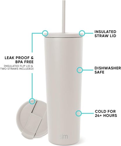 Simple Modern Insulated Tumbler with Lid and Straw | Iced Coffee Cup Reusable Stainless Steel Water Bottle Travel Mug | Gifts for Women Men Her Him | Classic Collection | 24oz | Retro Mint
