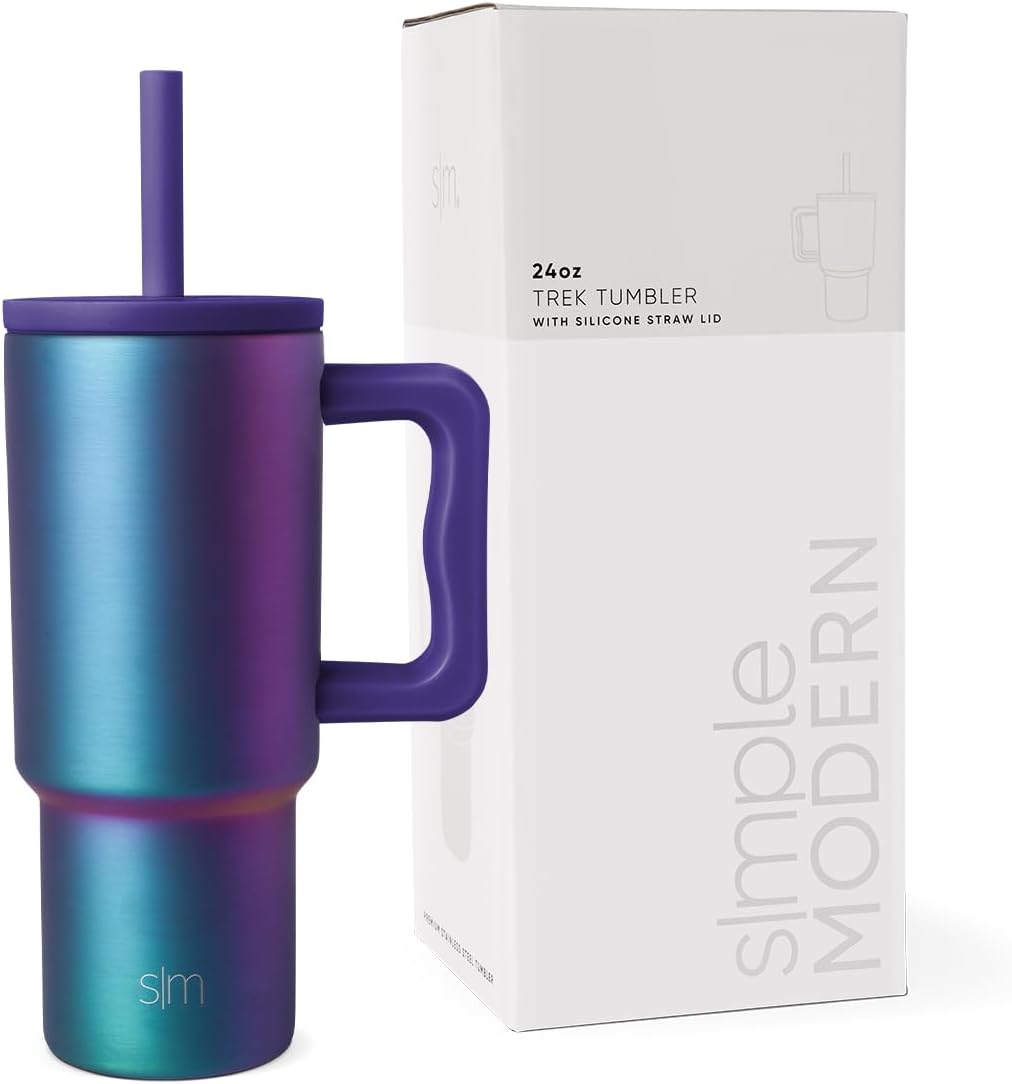 Simple Modern Kids 24 oz Tumbler with Handle and Silicone Straw Lid | Spill Proof and Leak Resistant | Reusable Stainless Steel Bottle | Gift for Kids Boys Girls | Trek Collection | 80s Mix