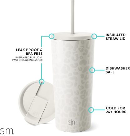 Simple Modern Insulated Tumbler with Lid and Straw | Iced Coffee Cup Reusable Stainless Steel Water Bottle Travel Mug | Gifts for Women Men Her Him | Classic Collection | 24oz | Retro Mint