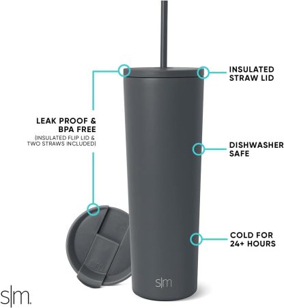 Simple Modern Insulated Tumbler with Lid and Straw | Iced Coffee Cup Reusable Stainless Steel Water Bottle Travel Mug | Gifts for Women Men Her Him | Classic Collection | 24oz | Retro Mint