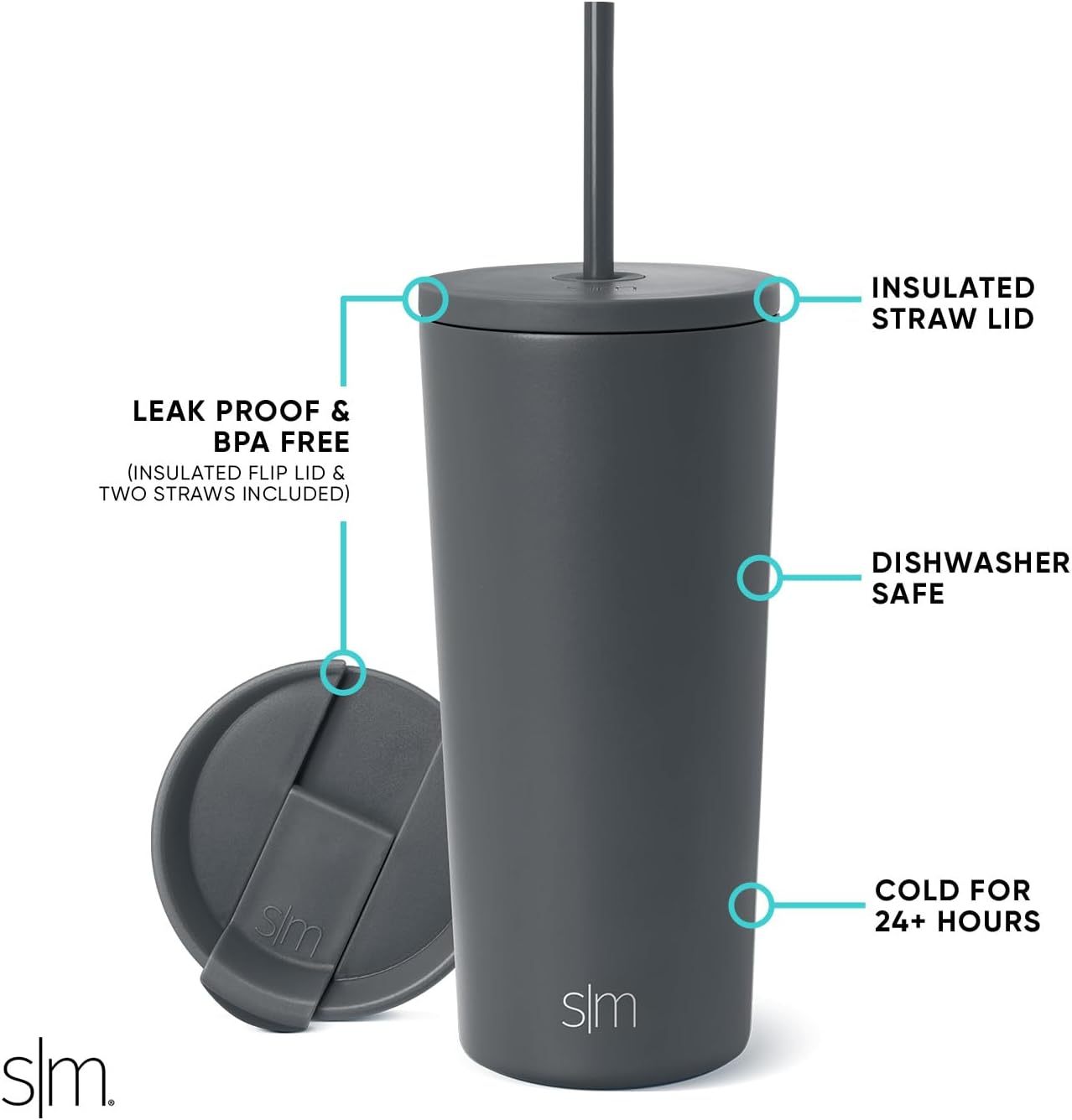 Simple Modern Insulated Tumbler with Lid and Straw | Iced Coffee Cup Reusable Stainless Steel Water Bottle Travel Mug | Gifts for Women Men Her Him | Classic Collection | 24oz | Retro Mint