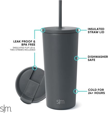 Simple Modern Insulated Tumbler with Lid and Straw | Iced Coffee Cup Reusable Stainless Steel Water Bottle Travel Mug | Gifts for Women Men Her Him | Classic Collection | 24oz | Retro Mint