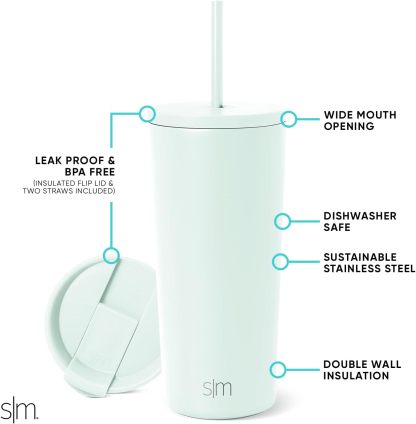 Simple Modern Insulated Tumbler with Lid and Straw | Iced Coffee Cup Reusable Stainless Steel Water Bottle Travel Mug | Gifts for Women Men Her Him | Classic Collection | 24oz | Retro Mint