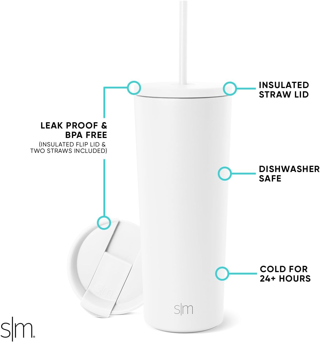 Simple Modern Insulated Tumbler with Lid and Straw | Iced Coffee Cup Reusable Stainless Steel Water Bottle Travel Mug | Gifts for Women Men Her Him | Classic Collection | 24oz | Retro Mint