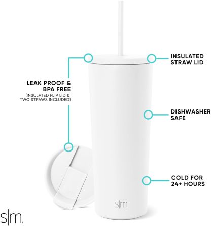 Simple Modern Insulated Tumbler with Lid and Straw | Iced Coffee Cup Reusable Stainless Steel Water Bottle Travel Mug | Gifts for Women Men Her Him | Classic Collection | 24oz | Retro Mint