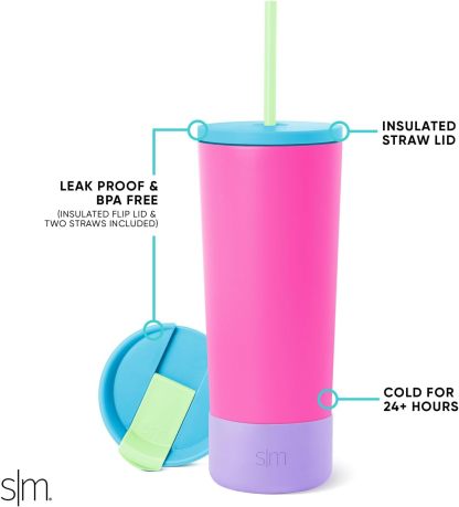 Simple Modern Insulated Tumbler with Lid and Straw | Iced Coffee Cup Reusable Stainless Steel Water Bottle Travel Mug | Gifts for Women Men Her Him | Classic Collection | 24oz | Retro Mint