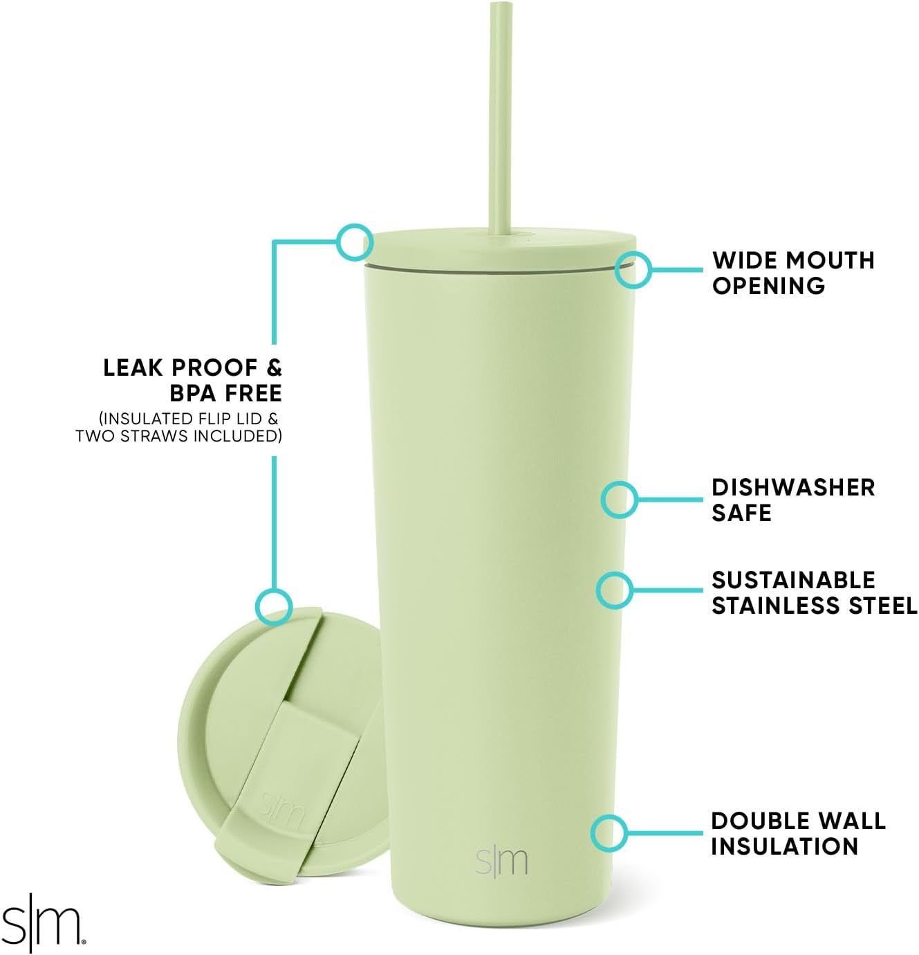 Simple Modern Insulated Tumbler with Lid and Straw | Iced Coffee Cup Reusable Stainless Steel Water Bottle Travel Mug | Gifts for Women Men Her Him | Classic Collection | 24oz | Retro Mint