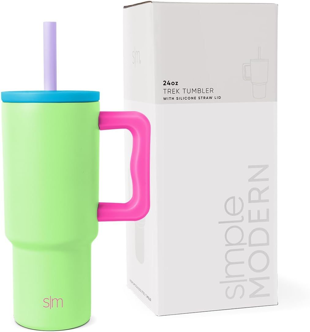 Simple Modern Kids 24 oz Tumbler with Handle and Silicone Straw Lid | Spill Proof and Leak Resistant | Reusable Stainless Steel Bottle | Gift for Kids Boys Girls | Trek Collection | 80s Mix