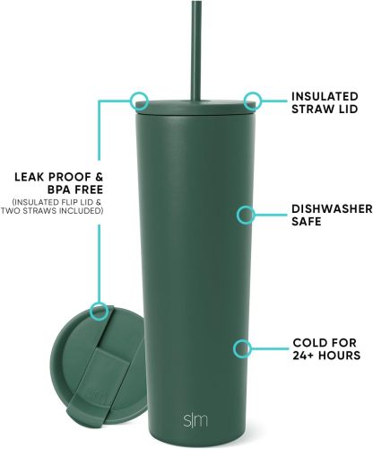 Simple Modern Insulated Tumbler with Lid and Straw | Iced Coffee Cup Reusable Stainless Steel Water Bottle Travel Mug | Gifts for Women Men Her Him | Classic Collection | 24oz | Retro Mint