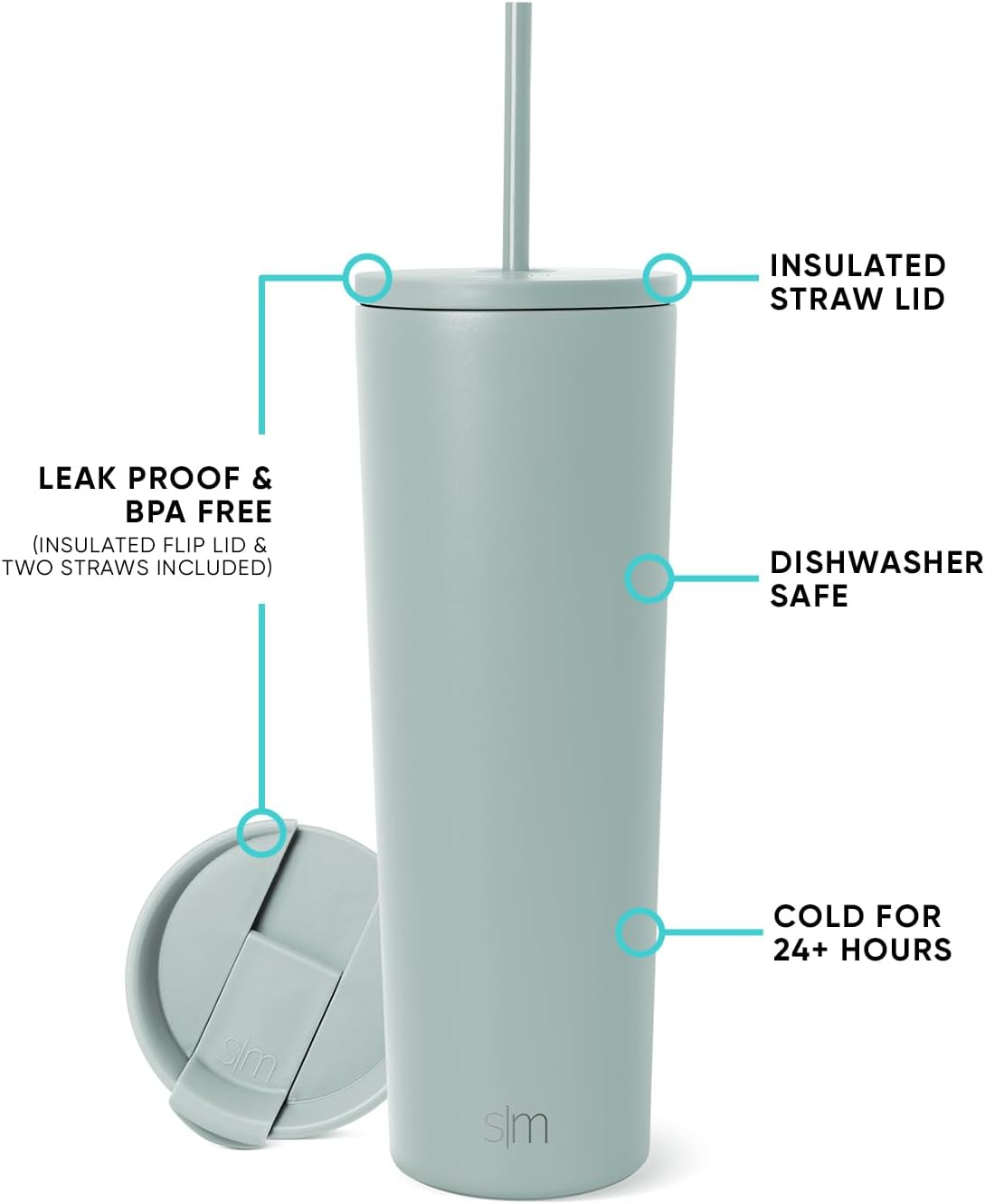 Simple Modern Insulated Tumbler with Lid and Straw | Iced Coffee Cup Reusable Stainless Steel Water Bottle Travel Mug | Gifts for Women Men Her Him | Classic Collection | 24oz | Retro Mint