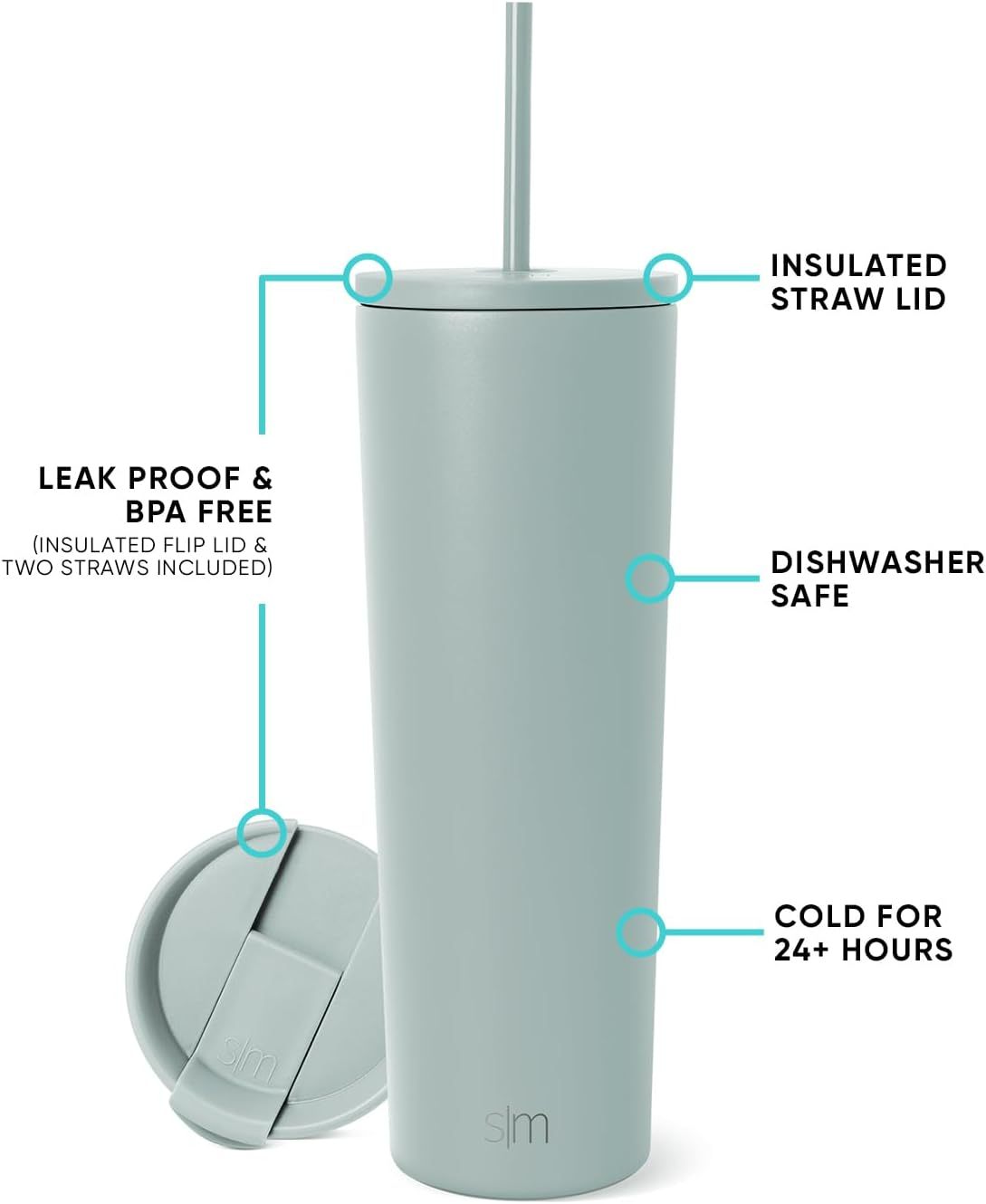 Simple Modern Insulated Tumbler with Lid and Straw | Iced Coffee Cup Reusable Stainless Steel Water Bottle Travel Mug | Gifts for Women Men Her Him | Classic Collection | 24oz | Retro Mint