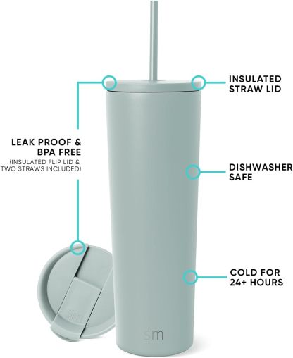 Simple Modern Insulated Tumbler with Lid and Straw | Iced Coffee Cup Reusable Stainless Steel Water Bottle Travel Mug | Gifts for Women Men Her Him | Classic Collection | 24oz | Retro Mint