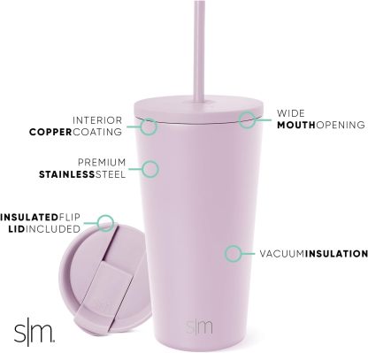 Simple Modern Insulated Tumbler with Lid and Straw | Iced Coffee Cup Reusable Stainless Steel Water Bottle Travel Mug | Gifts for Women Men Her Him | Classic Collection | 24oz | Retro Mint