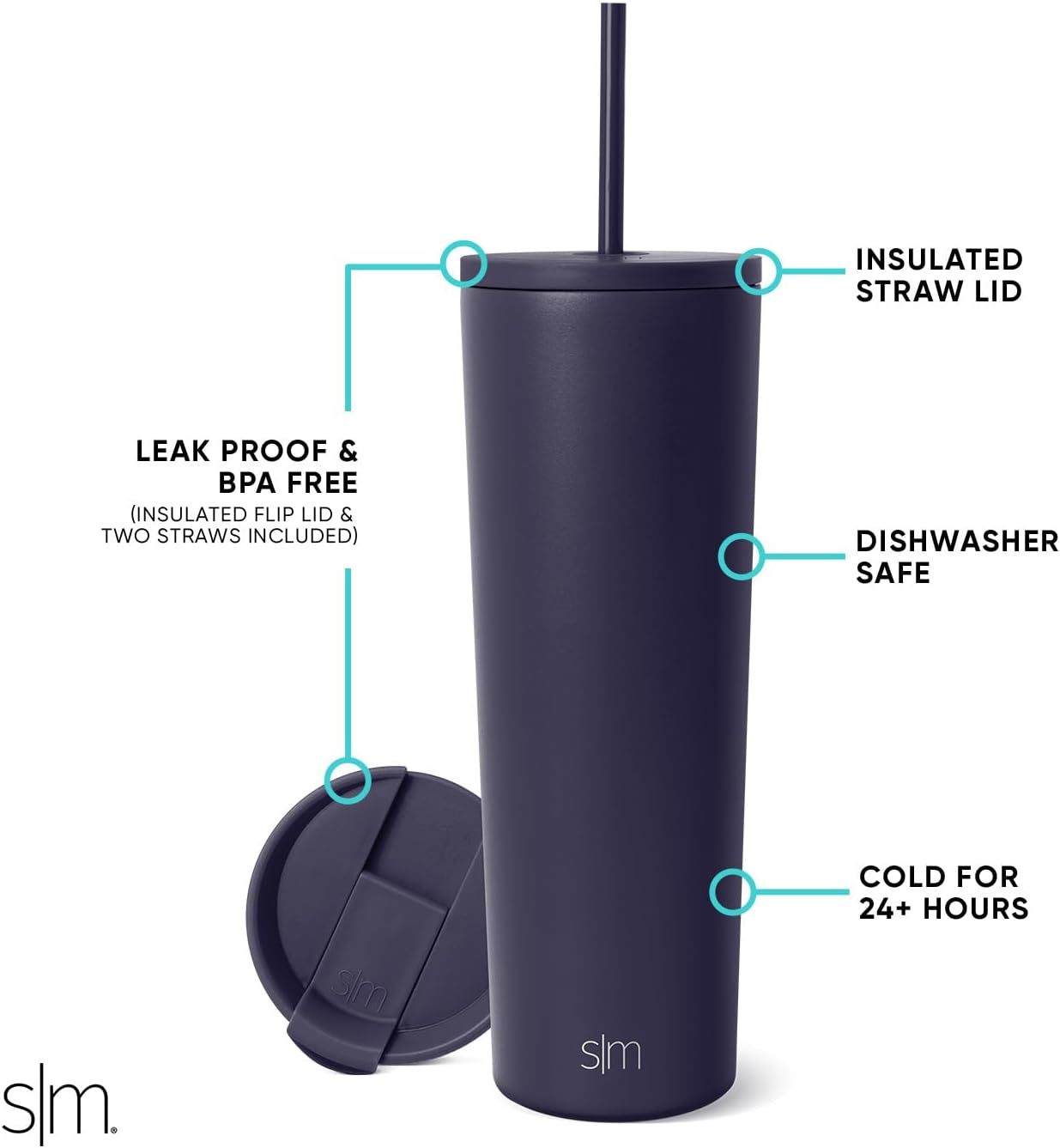 Simple Modern Insulated Tumbler with Lid and Straw | Iced Coffee Cup Reusable Stainless Steel Water Bottle Travel Mug | Gifts for Women Men Her Him | Classic Collection | 24oz | Retro Mint