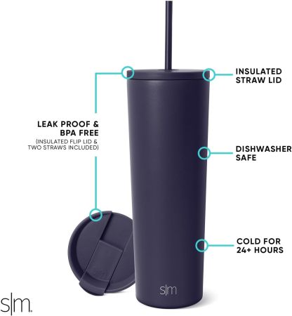 Simple Modern Insulated Tumbler with Lid and Straw | Iced Coffee Cup Reusable Stainless Steel Water Bottle Travel Mug | Gifts for Women Men Her Him | Classic Collection | 24oz | Retro Mint