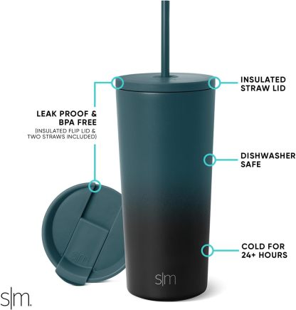 Simple Modern Insulated Tumbler with Lid and Straw | Iced Coffee Cup Reusable Stainless Steel Water Bottle Travel Mug | Gifts for Women Men Her Him | Classic Collection | 24oz | Retro Mint