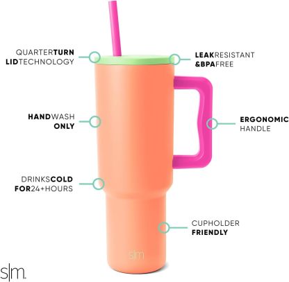 Simple Modern 40 oz Tumbler with Handle and Straw Lid | Insulated Cup Reusable Stainless Steel Water Bottle Travel Mug Cupholder Friendly | Gifts for Women Him Her | Trek Collection | Sea Glass Sage