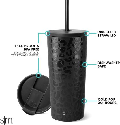 Simple Modern Insulated Tumbler with Lid and Straw | Iced Coffee Cup Reusable Stainless Steel Water Bottle Travel Mug | Gifts for Women Men Her Him | Classic Collection | 24oz | Retro Mint