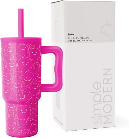 Simple Modern Kids 24 oz Tumbler with Handle and Silicone Straw Lid | Spill Proof and Leak Resistant | Reusable Stainless Steel Bottle | Gift for Kids Boys Girls | Trek Collection | 80s Mix