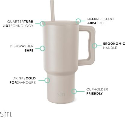 Simple Modern 40 oz Tumbler with Handle and Straw Lid | Insulated Cup Reusable Stainless Steel Water Bottle Travel Mug Cupholder Friendly | Gifts for Women Him Her | Trek Collection | Sea Glass Sage