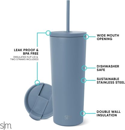 Simple Modern Insulated Tumbler with Lid and Straw | Iced Coffee Cup Reusable Stainless Steel Water Bottle Travel Mug | Gifts for Women Men Her Him | Classic Collection | 24oz | Retro Mint