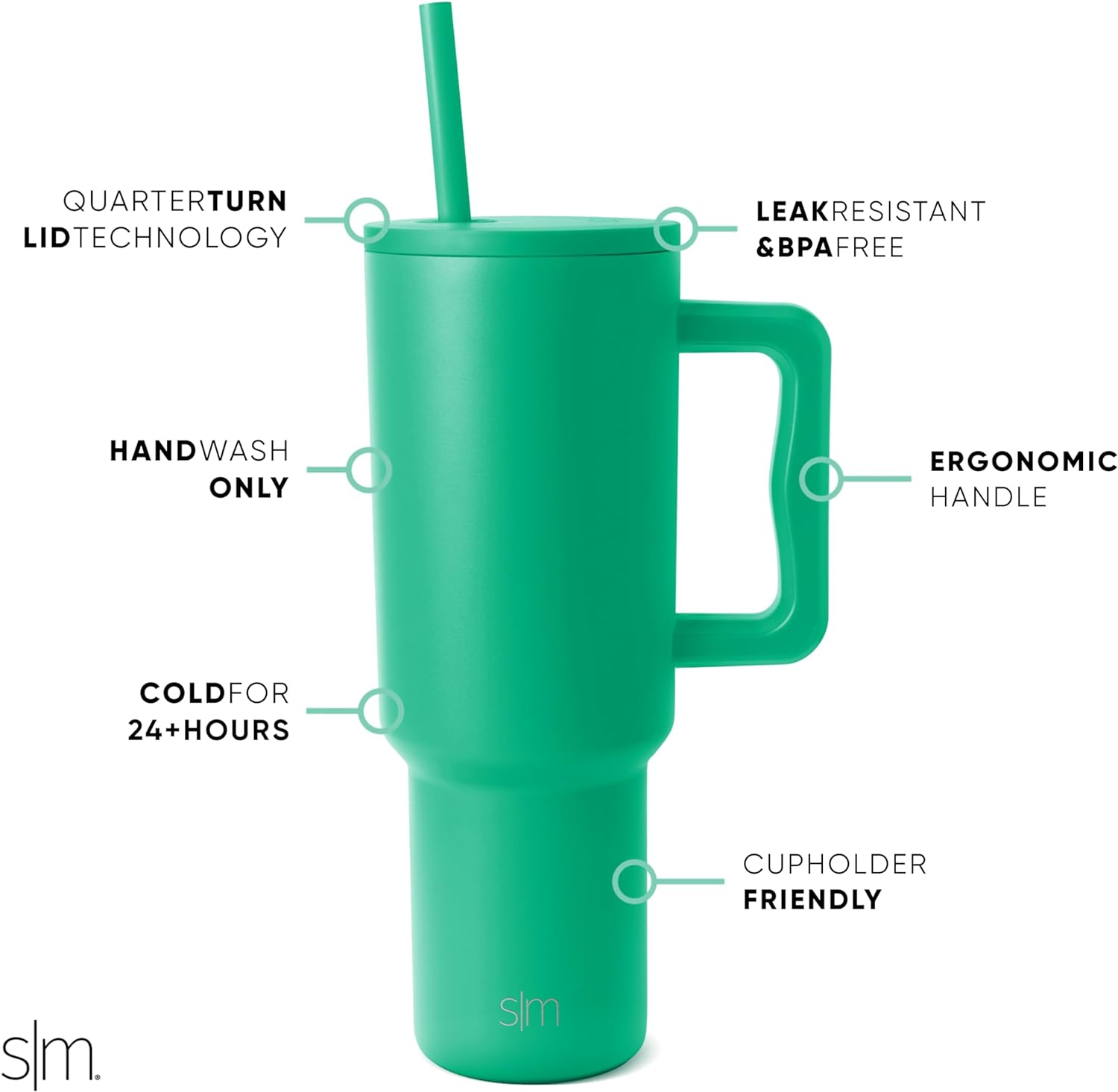 Simple Modern 40 oz Tumbler with Handle and Straw Lid | Insulated Cup Reusable Stainless Steel Water Bottle Travel Mug Cupholder Friendly | Gifts for Women Him Her | Trek Collection | Sea Glass Sage