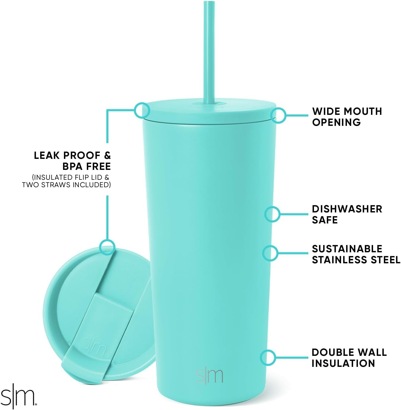 Simple Modern Insulated Tumbler with Lid and Straw | Iced Coffee Cup Reusable Stainless Steel Water Bottle Travel Mug | Gifts for Women Men Her Him | Classic Collection | 24oz | Retro Mint