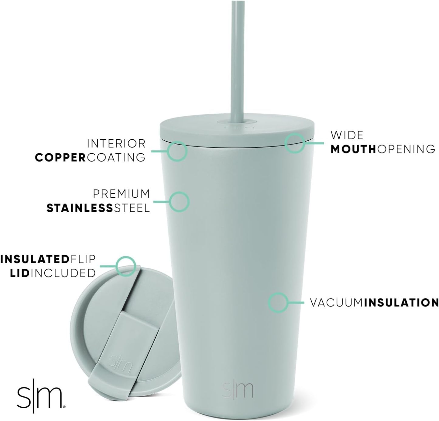 Simple Modern Insulated Tumbler with Lid and Straw | Iced Coffee Cup Reusable Stainless Steel Water Bottle Travel Mug | Gifts for Women Men Her Him | Classic Collection | 24oz | Retro Mint